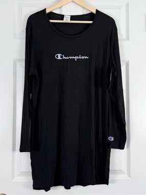 NEW Champion Black Long Sleeve Logo Modal Night Gown Medium